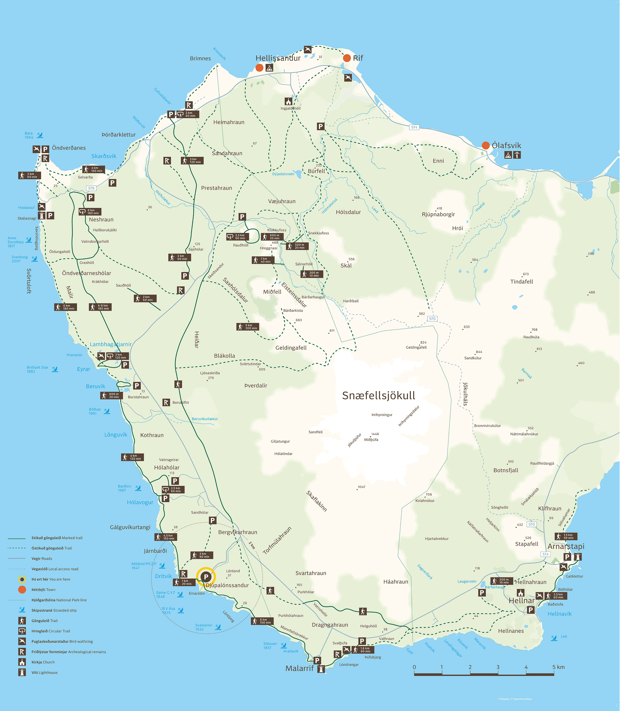 Kort sem nýtir Mapbox kortagrunn