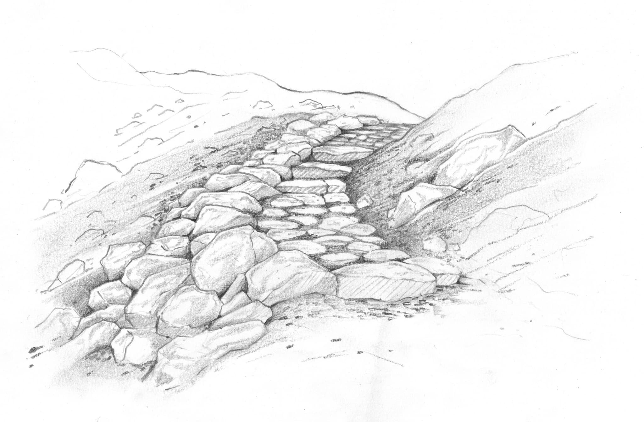 Þrep og steinlögn með stoðvegg