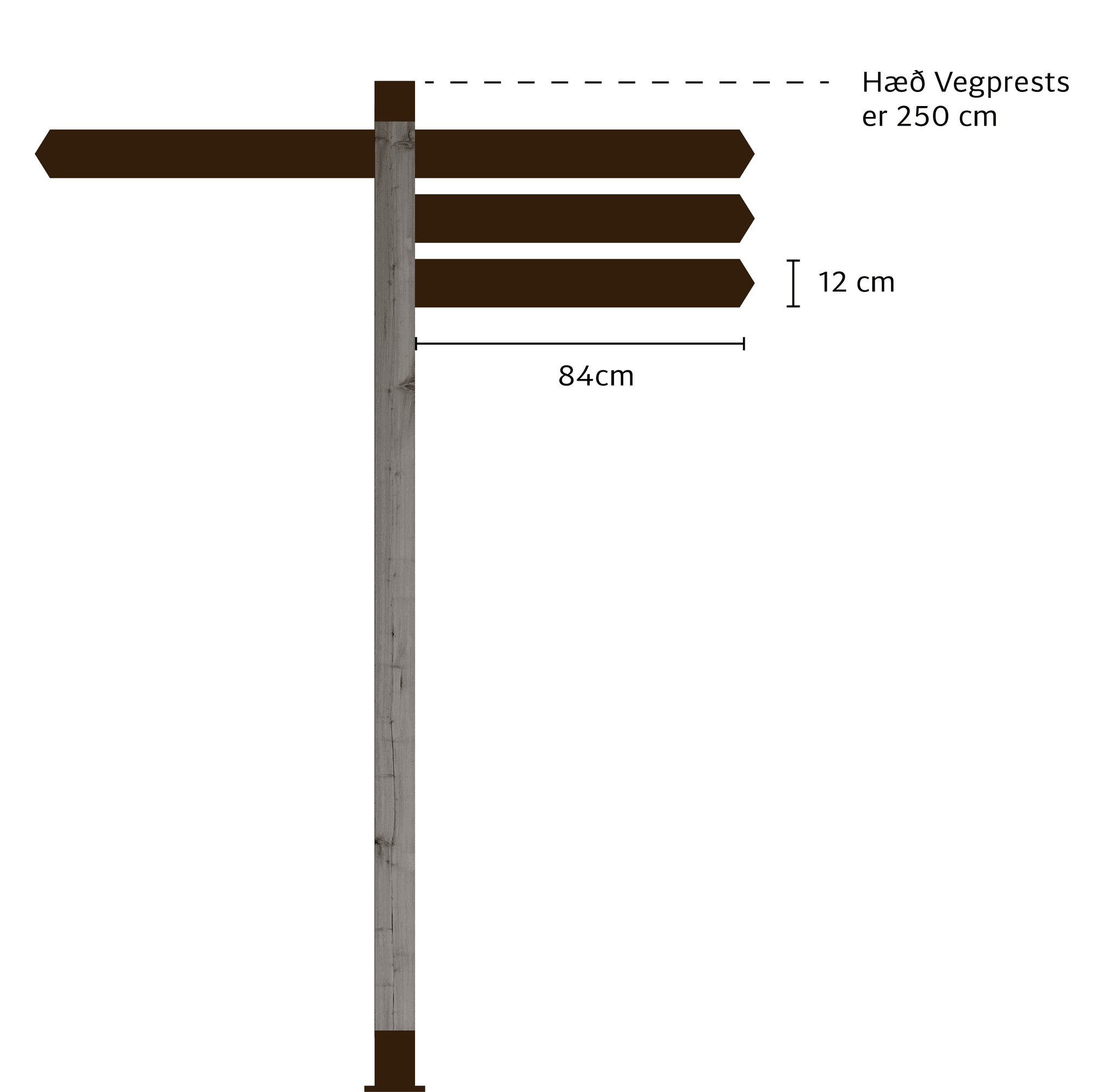 Stærðir á Vegprest og stakri ör